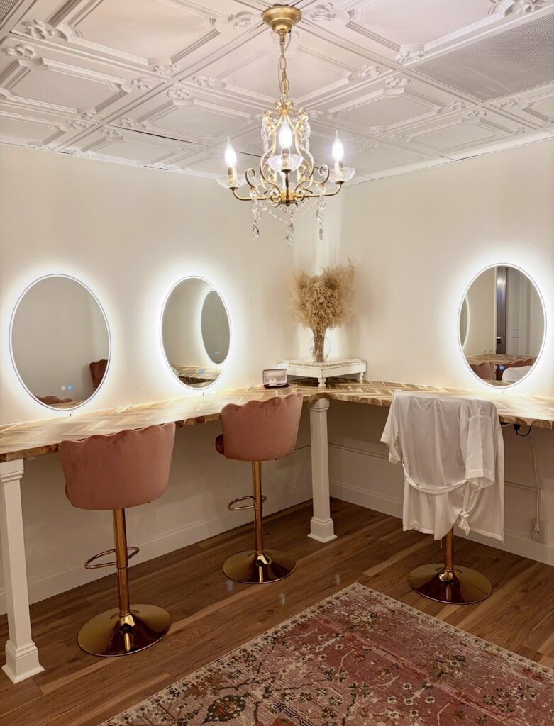 Lighted beauty bar in the bridal suite at The Event Vault