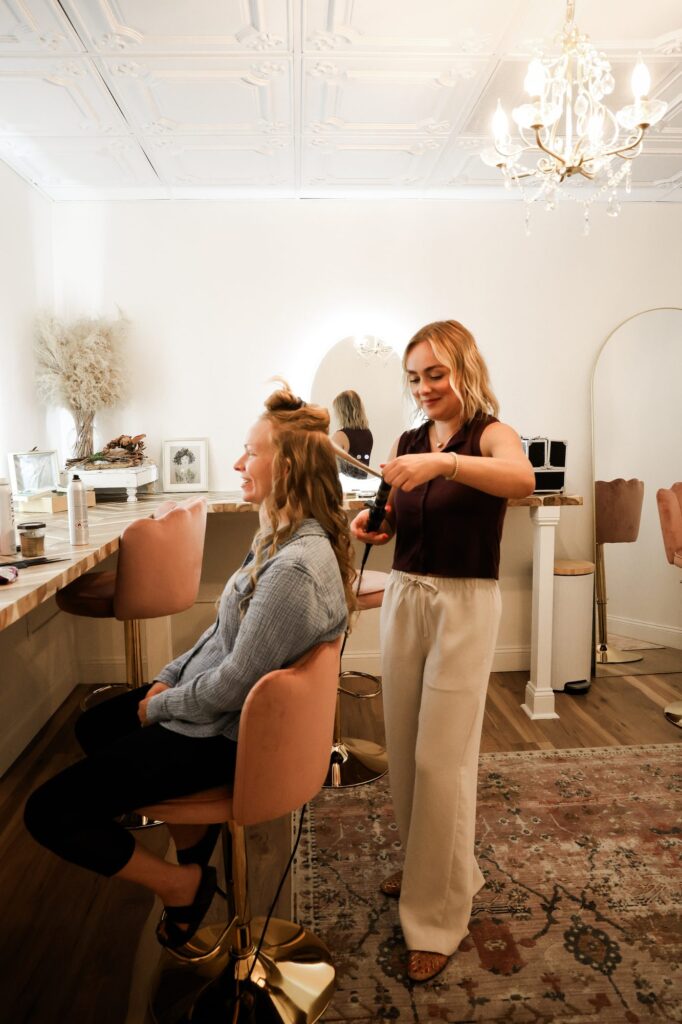 Bride getting ready in the bridal suite at The Event Vault