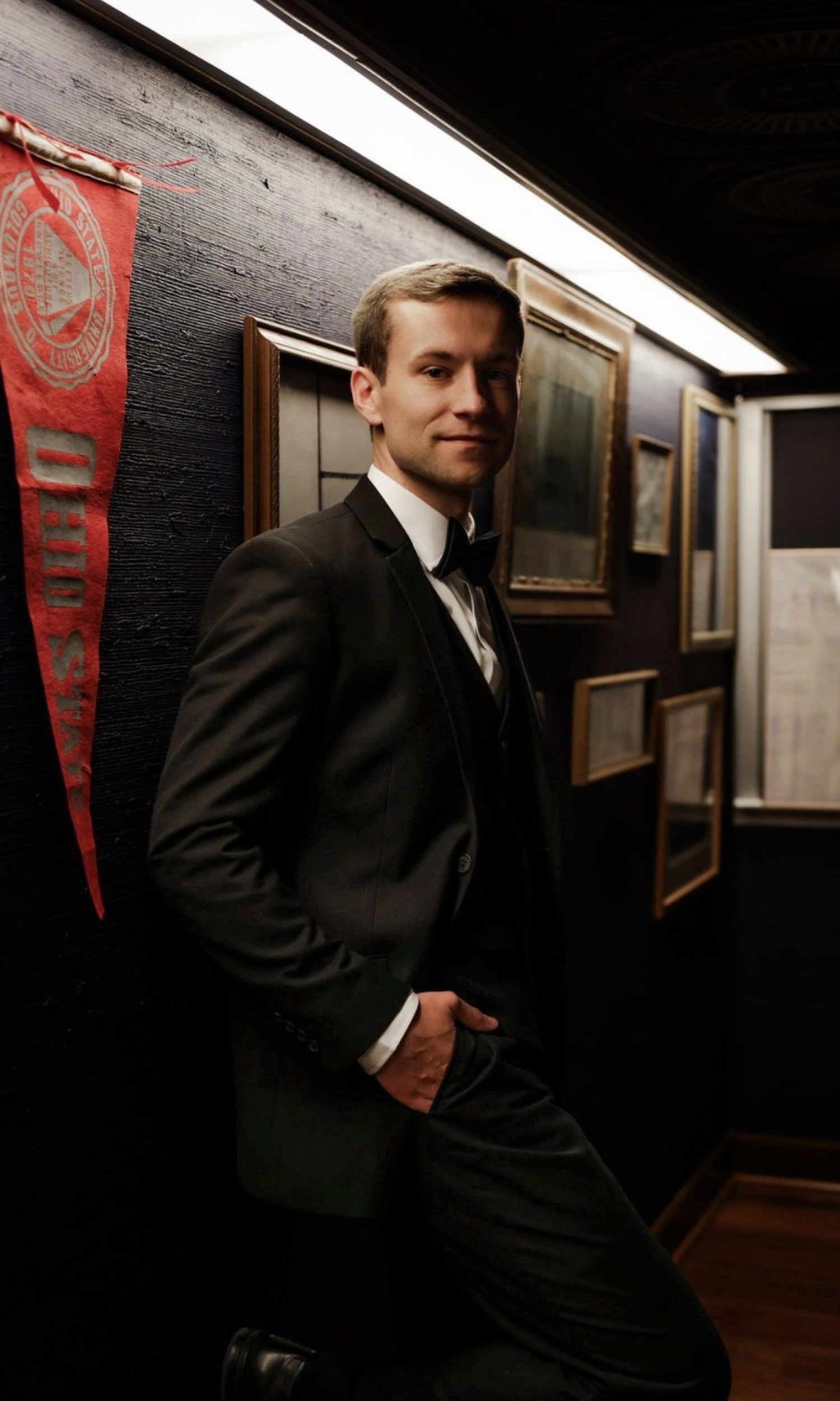 Groom portrait in the vintage lounge at The Event Vault